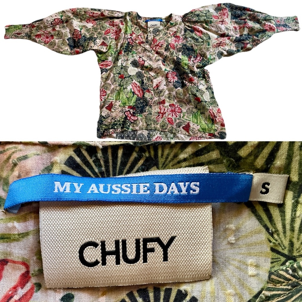 CHUFY My Aussie Days DESERT Flower Print Pleated BOHEMIAN Blouse Peasant TOP S/M - Picture 6 of 16